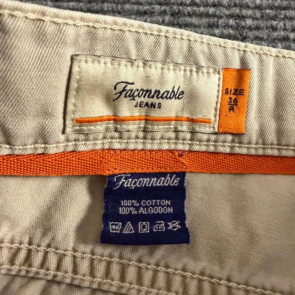 Faconnable Jeans Mens Khaki Cotton Twill Pants Tan Straight Leg Size 36R